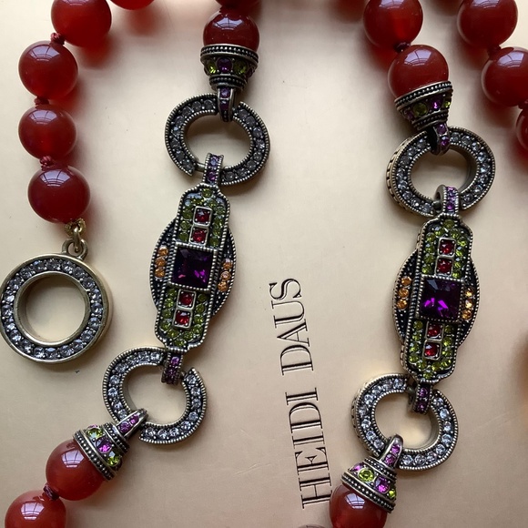 Heidi Daus Semiprecious Carnelian Y-Not Crystal Beaded Long Necklace Red OS - Picture 9 of 15